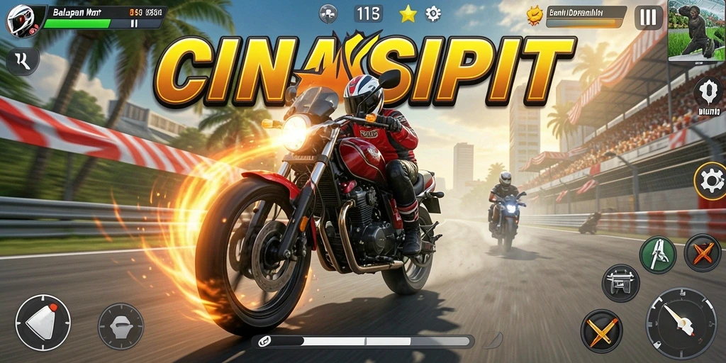 Gameplay <strong>CINASIPIT</strong> yang dinamis dan mendebarkan saat balapan motor.
