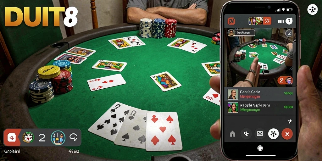 Screenshot utama menunjukkan gameplay seru Gaple di DUIT8.