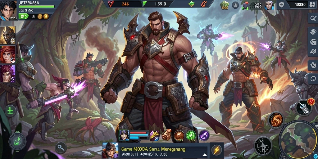 Gameplay seru dalam JPTERUS66 yang menunjukkan pertarungan tim.